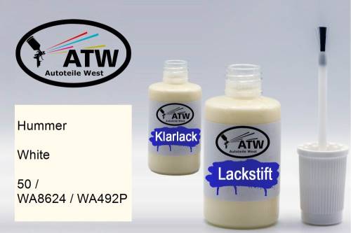 Hummer, White, 50 / WA8624 / WA492P: 20ml Lackstift + 20ml Klarlack - Set, von ATW Autoteile West.